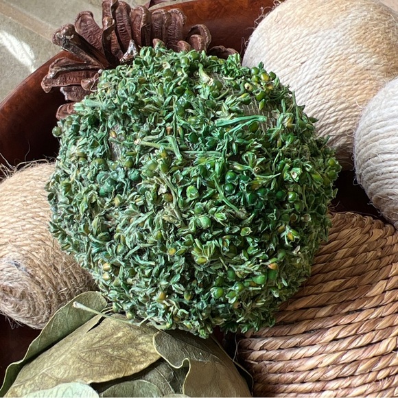 Decorative Hand Carved Wooden Bowl with Assorted Orbs Ball Fillers & Pine Cones - Picture 3 of 13